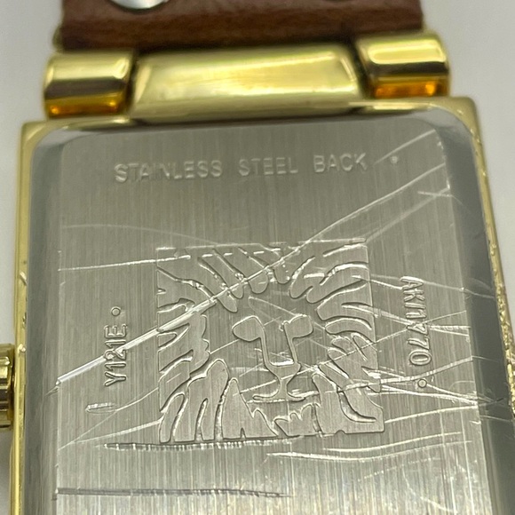 Anne Klein Gold-Tone Rectangle Dial Watch with Tan Leather Band. 9 inch main image 5